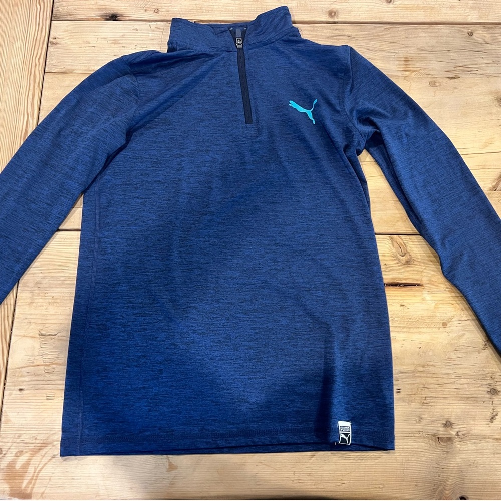 Puma Boys Blue Heathered Quarter Zip - Size Large. No flaws